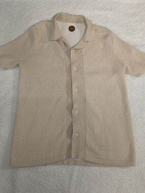 Men's Short-Sleeve Knit Button-Up Shirt - Cream